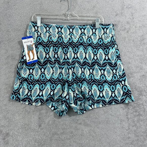 NEW Wildfox Womens L Blue Ikat Elastic Waist Pull-On Shorts - Picture 1 of 7